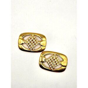 Vintage Bluette Made in France Signed Gold Tone Shoe Clips with Rhinestones 2"